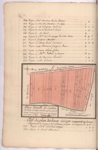 Plan détaillé du canton des Hauts Carizets cotté E au plan général du terroir de Chigny (s.d.), Villain