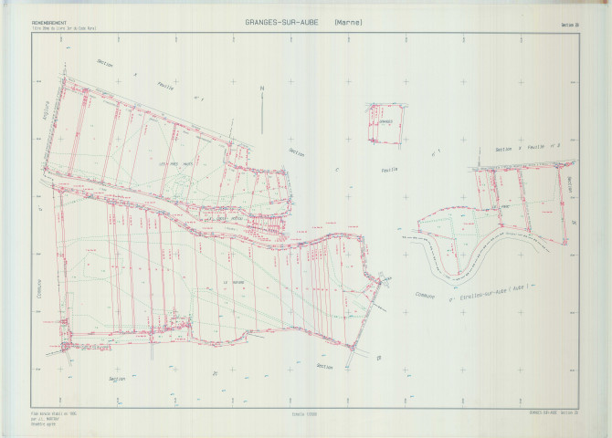 Granges-sur-Aube (51279). Section ZB échelle 1/2000, plan remembré pour 01/01/1995, plan régulier de qualité P5 (calque)