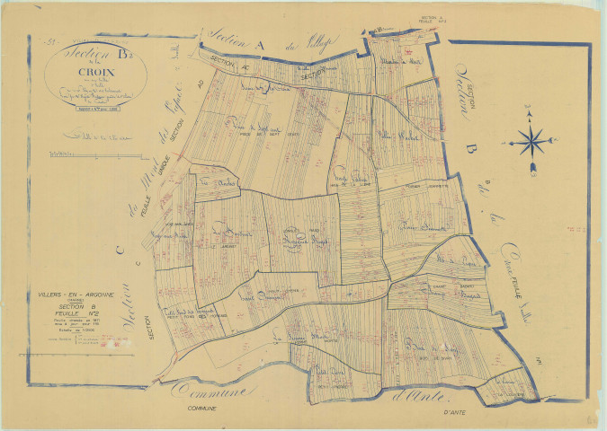 Villers-en-Argonne (51632). Section B2 échelle 1/2500, plan mis à jour pour 1960, plan non régulier (papier)