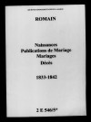 Romain. Naissances, publications de mariage, mariages, décès 1833-1842
