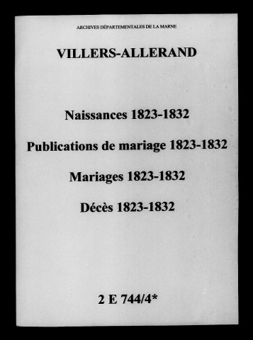 Villers-Allerand. Naissances, publications de mariage, mariages, décès 1823-1832