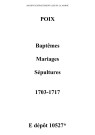 Poix. Baptêmes, mariages, sépultures 24 janvier 1703-1717