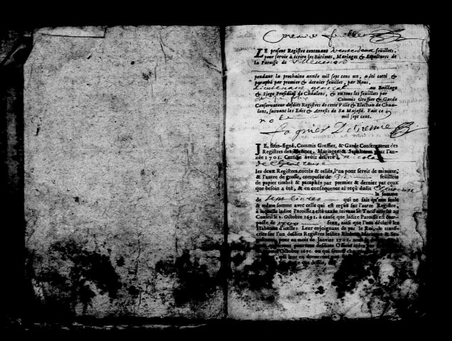 Villevenard. Baptêmes, mariages, sépultures 1700-1708