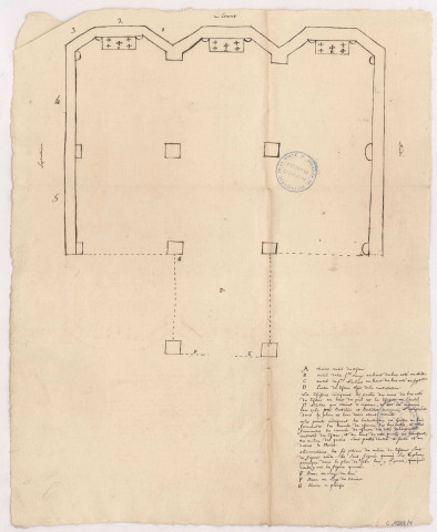 Plan de l'église de Vitry en Perthois, XVIIIè s.