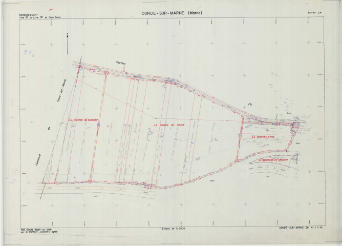 Condé-sur-Marne (51161). Section ZN échelle 1/2000, plan remembré pour 1986, plan régulier (calque)