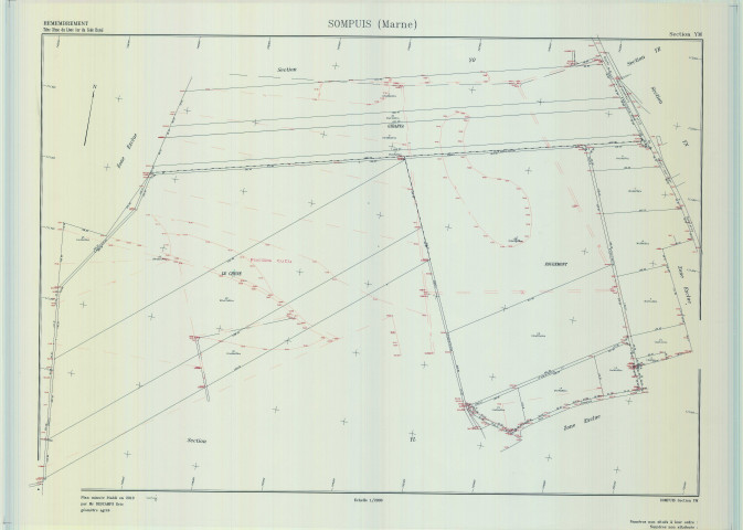 Sompuis (51550). Section YM échelle 1/2000, plan remembré pour 2009, plan régulier (calque)