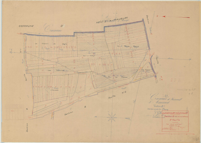Jussecourt-Minecourt (51311). Section B3 échelle 1/1250, plan mis à jour pour 1940, plan non régulier (papier)