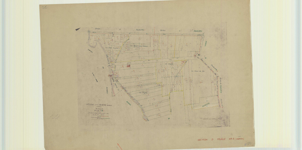 Aulnay-sur-Marne (51023). Section D2 échelle 1/2000, plan révisé pour 1950 (ancienne feuille D1), plan non régulier (papier)