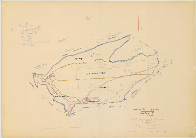 Binarville (51062). Section C1 échelle 1/5000, plan mis à jour pour 1967, plan non régulier (papier)