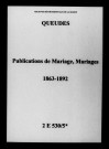 Queudes. Publications de mariage, mariages 1863-1892
