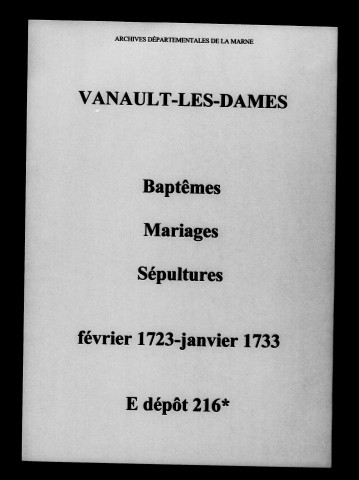 Vanault-les-Dames. Baptêmes, mariages, sépultures 1723-1732
