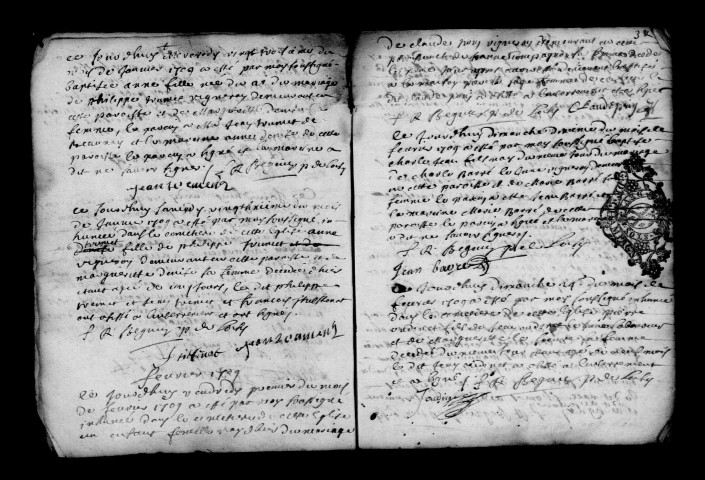 Loisy-en-Brie. Baptêmes, mariages, sépultures 1709-1710
