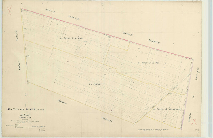 Aulnay-sur-Marne (51023). Section C4 1 échelle 1/1000, plan dressé pour 1912, plan non régulier (papier)