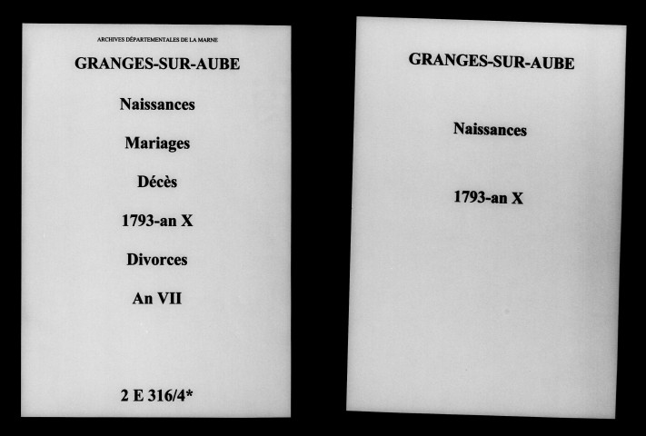 Granges-sur-Aube. Naissances, mariages, décès, divorces 1793-an X