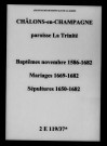 Châlons-sur-Marne. Trinité (La). Baptêmes, mariages, sépultures 1586-1682