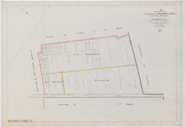 Beaumont-sur-Vesle (51044). Section X échelle 1/1250, plan remembré pour 1922, plan régulier (papier).
