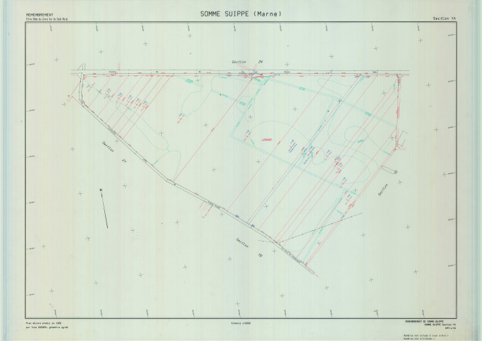 Somme-Suippe (51546). Section YA échelle 1/2000, plan remembré pour 1993, plan régulier (calque)