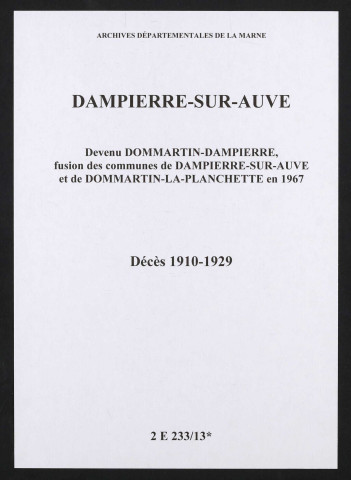 Dampierre-sur-Auve. Décès 1910-1929