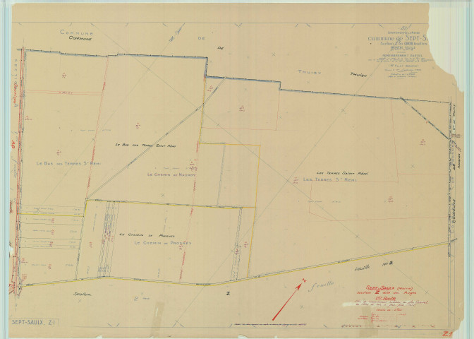 Sept-Saulx (51530). Section Z1 échelle 1/2500, plan mis à jour pour 1956, plan non régulier (papier).