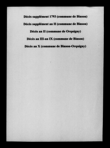Binson-et-Orquigny. Naissances, mariages, décès 1793-an X