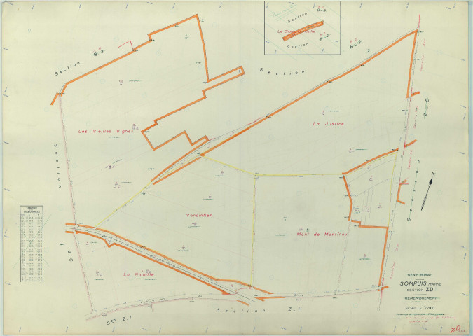 Sompuis (51550). Section ZD échelle 1/2000, plan remembré pour 1962, plan régulier (papier armé)