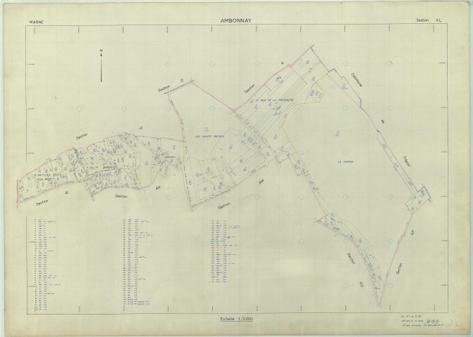 Ambonnay (51007). Section AL échelle 1/2000, plan renouvelé pour 1965, plan régulier (papier armé).