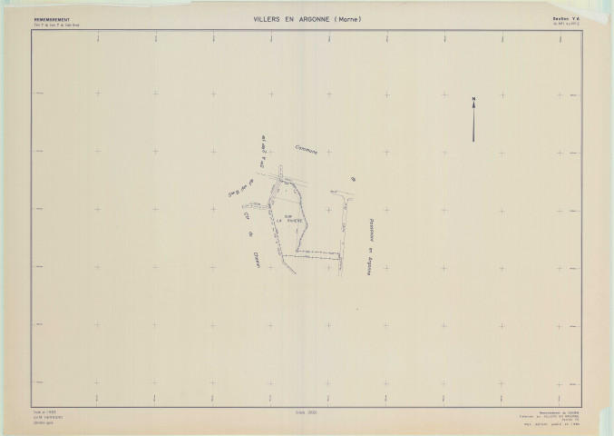 Villers-en-Argonne (51632). Section YA échelle 1/2000, plan remembré pour 1983, plan régulier (papier)