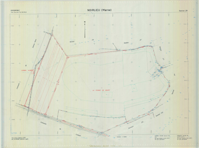 Noirlieu (51404). Section ZR échelle 1/2000, plan remembré pour 1979 (extension sur Somme-Yévre section ZM), plan régulier (calque)