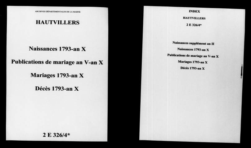 Hautvillers. Naissances, Mariages, Décès, publications de mariage 1793-an X