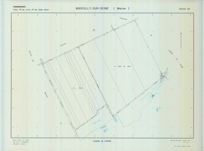 Marcilly-sur-Seine (51343). Section ZN échelle 1/2000, plan remembré pour 01/01/1993, plan régulier de qualité P5 (calque)