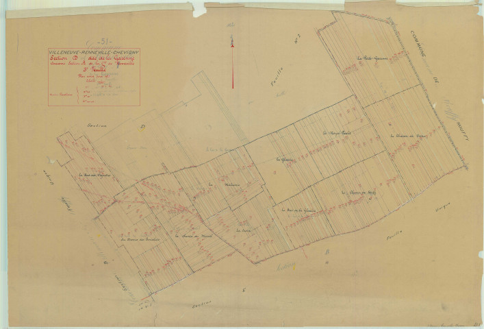 Villeneuve-Renneville-Chevigny (51627). Section D3 échelle 1/2500, plan mis à jour pour 1935 (ancienne section A), plan non régulier (papier)