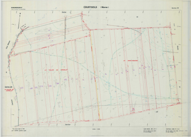 Courtisols (51193). Section XH échelle 1/2000, plan remembré pour 1988 (extension sur Saint-Memmie section ZK), plan régulier (calque)