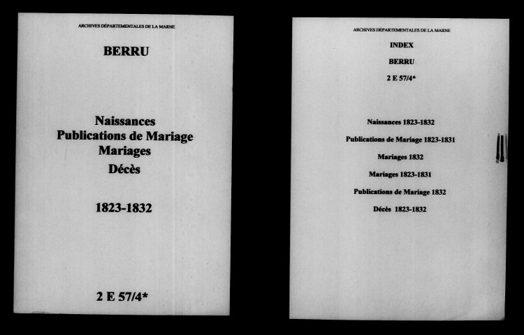 Berru. Naissances, publications de mariage, mariages, décès 1823-1832