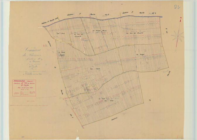 Prosnes (51447). Section D2 échelle 1/2500, plan mis à jour pour 1937, plan non régulier (papier).