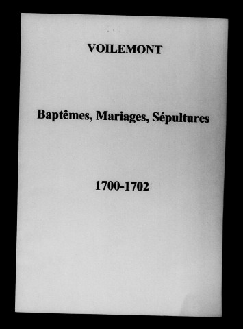 Voilemont. Baptêmes, mariages, sépultures 1700-1724