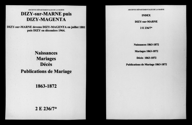 Dizy-sur-Marne. Naissances, mariages, décès, publications de mariage 1863-1872