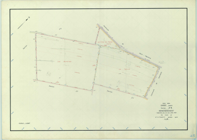 Sarry (51525). Section ZS échelle 1/2000, plan remembré pour 1968, plan régulier (papier armé)