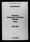 Champigny. Naissances, publications de mariage, mariages, décès 1833-1842