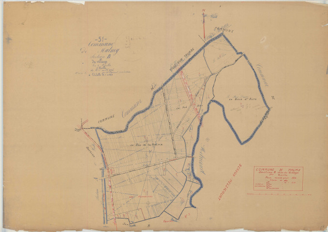 Malmy (51341). Section B1 échelle 1/2500, plan mis à jour pour 1934, plan non régulier (papier)