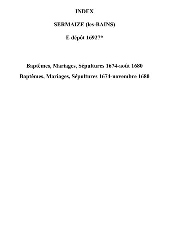 Sermaize-sur-Saulx. Baptêmes, mariages, sépultures 1674-1680