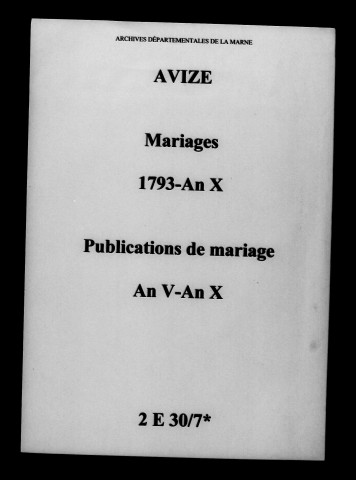 Avize. Mariages, publications de mariage 1793-an X