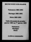Bignicourt-sur-Marne. Naissances, mariages, décès et tables décennales des naissances, mariages, décès 1883-1892
