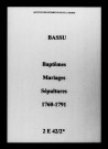 Bassu. Baptêmes, mariages, sépultures 1760-1791