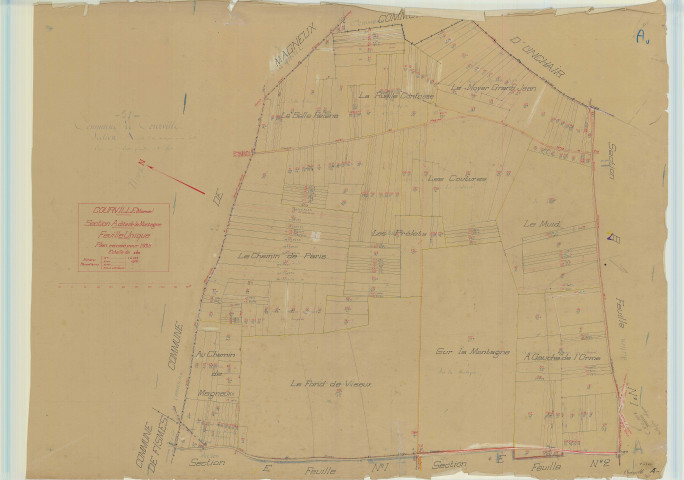 Courville (51194). Section A échelle 1/2500, plan mis à jour pour 1935, plan non régulier (papier).