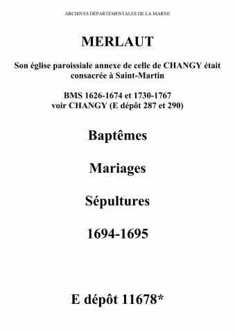 Merlaut. Baptêmes, mariages, sépultures 1694-1695