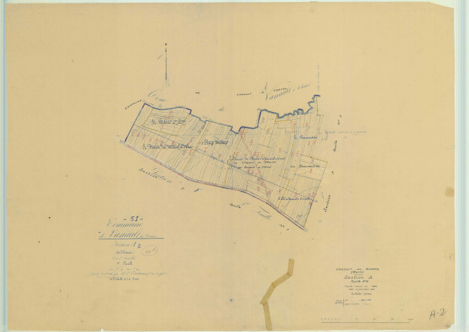 Vanault-les-Dames (51590). Section A2 échelle 1/2500, plan mis à jour pour 1961, plan non régulier (papier)