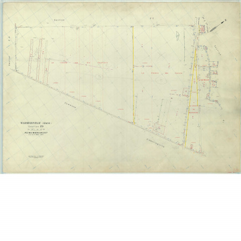 Warmeriville (51660). Section ZD échelle 1/2000, plan remembré pour 1974, plan régulier (papier armé).