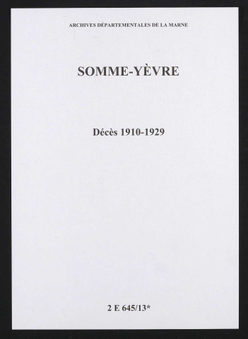 Somme-Yèvre. Décès 1910-1929