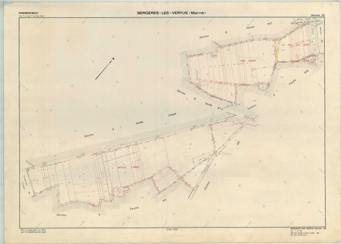 Bergères-lès-Vertus (51049). Section ZD échelle 1/2000, plan remembré pour 1972, plan régulier (papier armé)