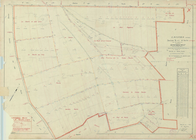 Lavannes (51318). Section X échelle 1/2000, plan remembré pour 1950, plan régulier (papier).